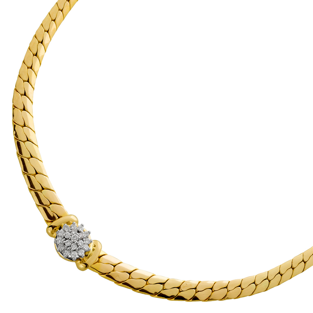 Flachpanzerkette Gelbgold Weißgold 585 14K Diamanten 0.42ct 44 Flachpanzerkette Gelbgold Weißgold 585 14K Diamanten 0.42ct 44
