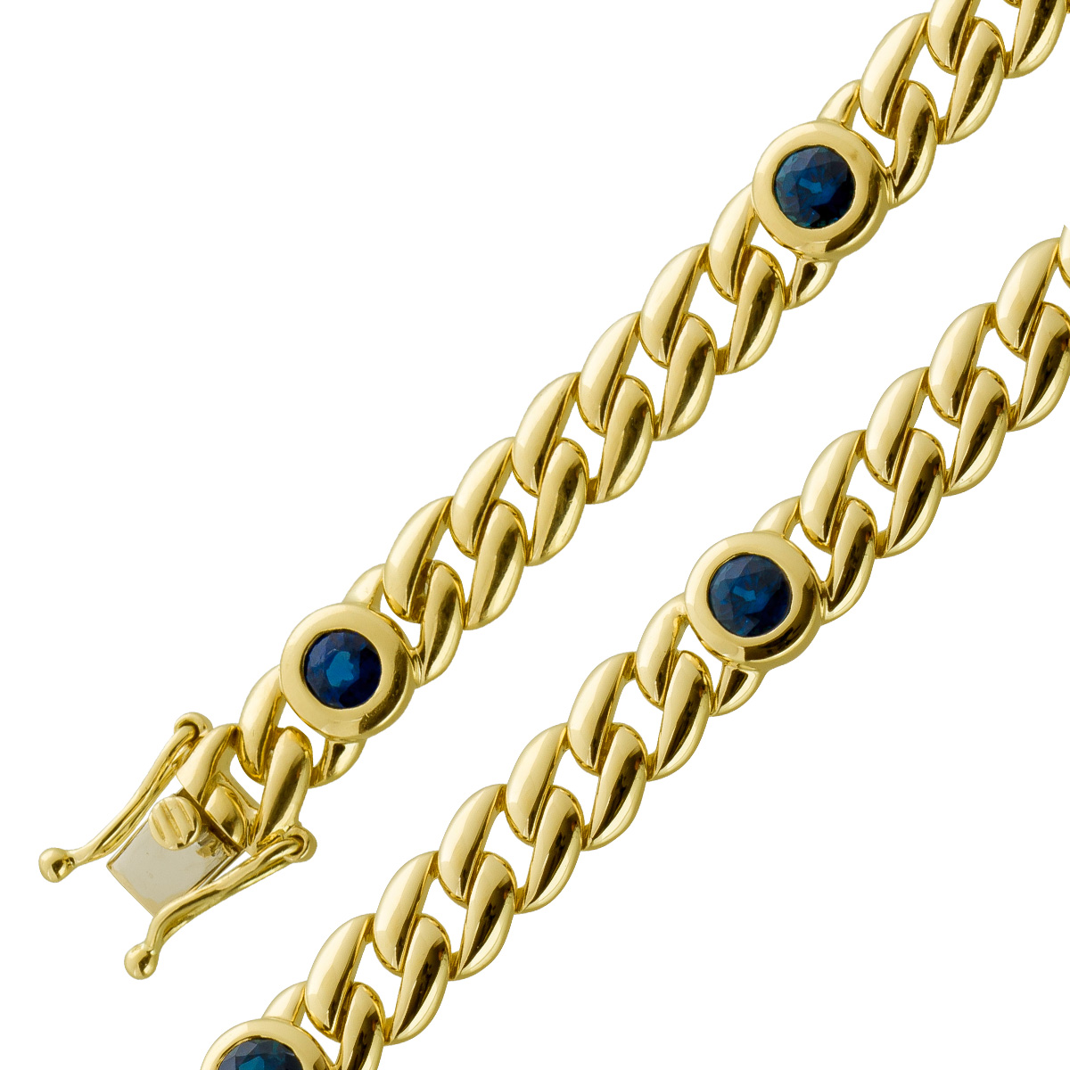 Panzerarmband Gelbgold 585 14K blaue Saphir Edelsteine 1.98ct 20
