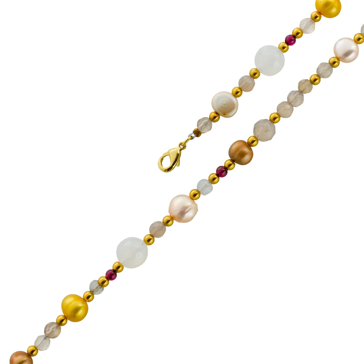 Perlenkette 48cm Süßwasserperlen Natur Achat Granat Bergkristall Edelsteine 48