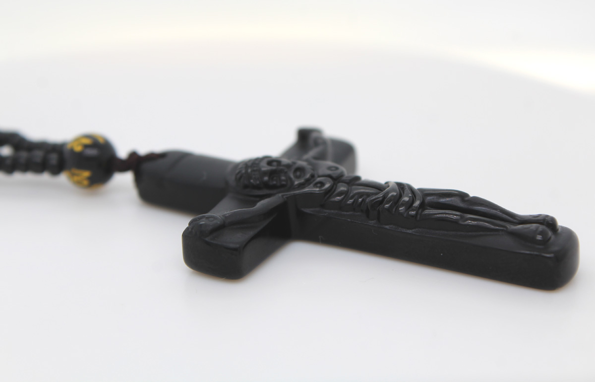 Obsidian Chain Cross Pendant Jesus Black Gemstones Gemstone Jewelry Women's Jewelry 78