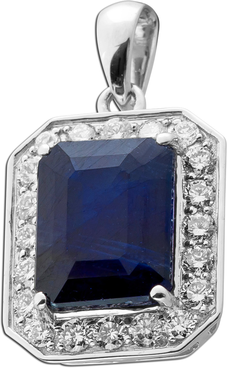Saphir Anhänger Weißgold 585 14K blauer Edelstein Lab Grown Diamanten