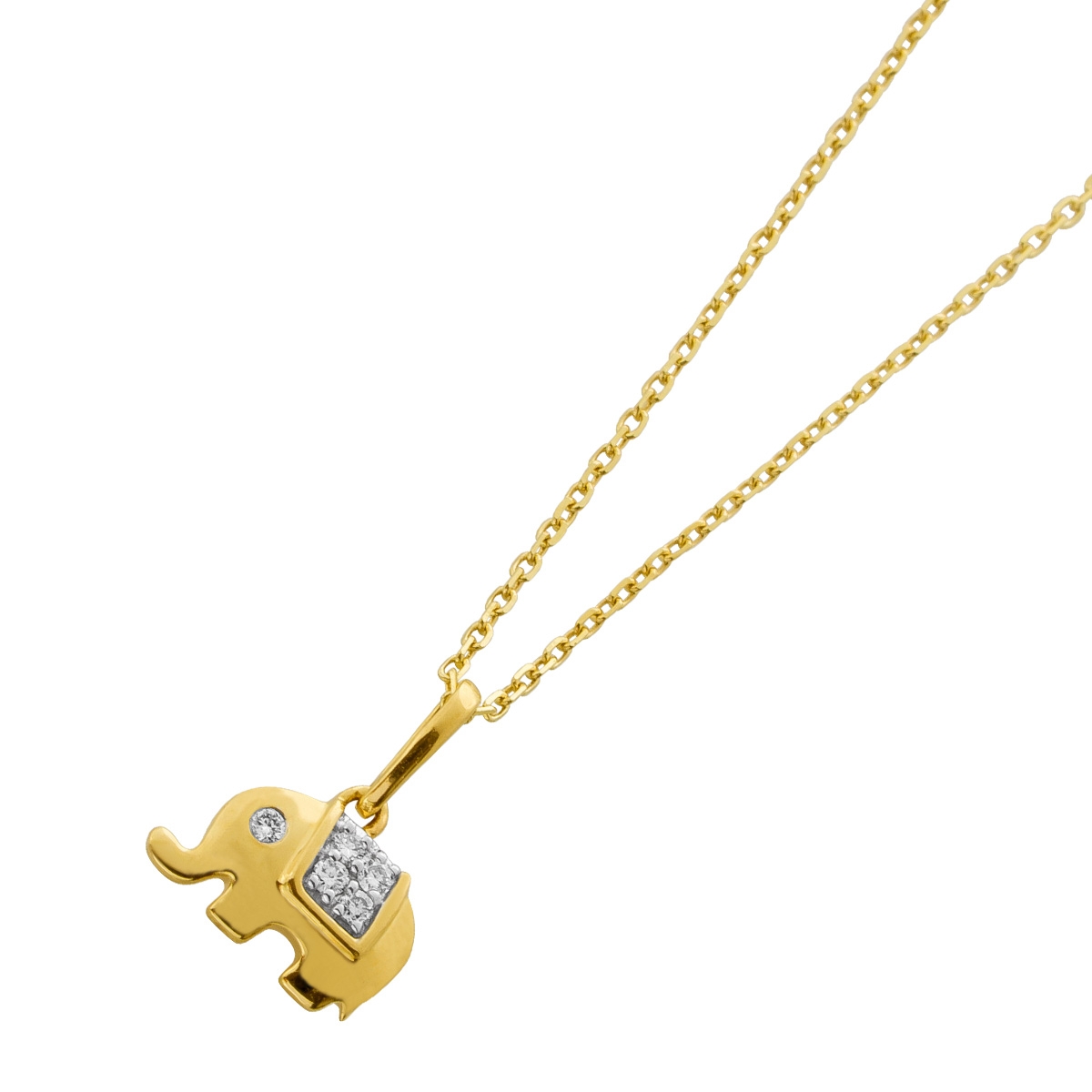 Elephant Pendant Collier Gold 375 9K Natural Diamonds 0.03ct 45