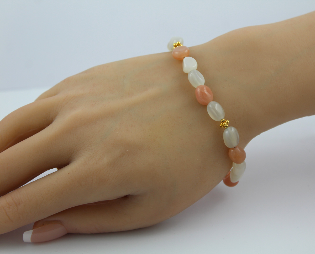 Moonstone Bracelet Yellow Gold Plated Colorful Nuggets 7-9mm 22