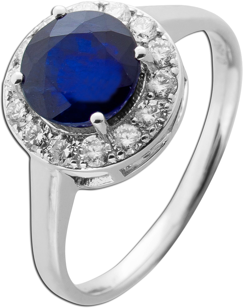Saphir Ring Weißgold 585 14K blauer Edelstein Lab Grown Diamanten 19