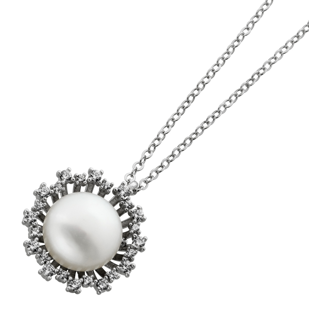 Halskette Anhänger Silber 925 Süßwasserperle weiße Zirkonia 45