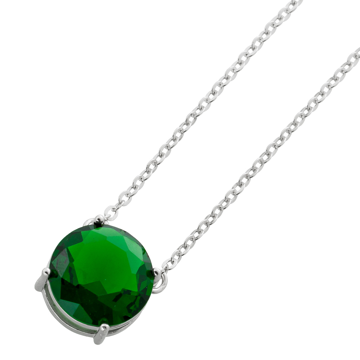 Halskette Silber 925 grüner Solitär Zirkonia Stein 45