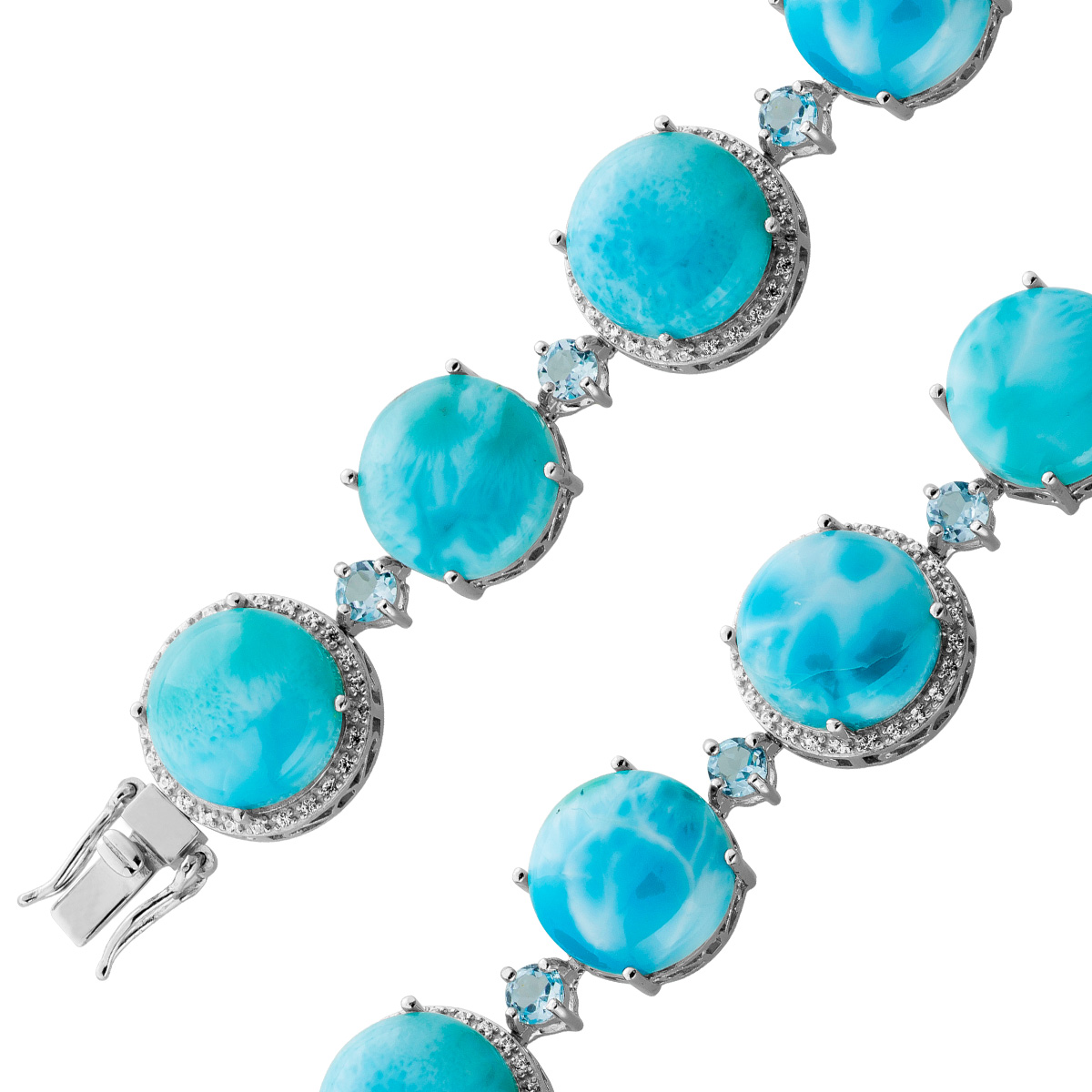 Larimar Armband Silber 925 weißeZirkone hellblaue Blautopas Edelsteine 19