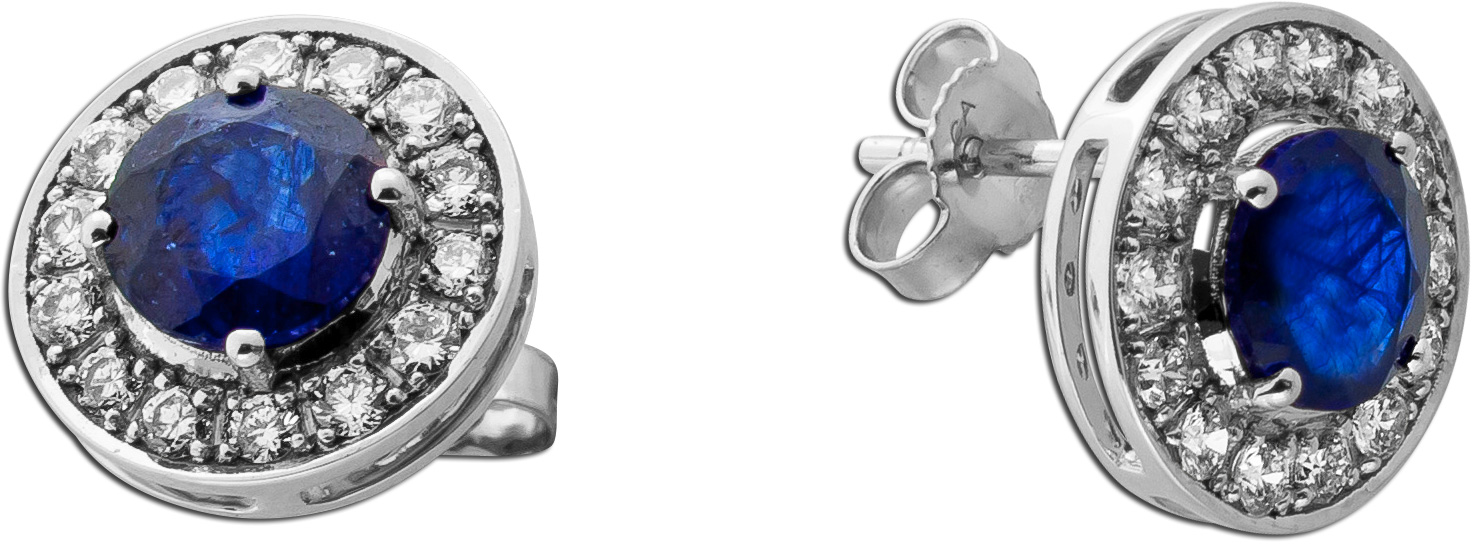 Saphir Ohrstecker Weißgold 585 14K Natur Edelsteine Lab Grown Diamanten