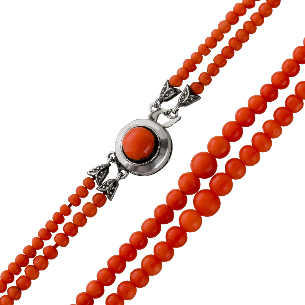 Korallenkette 2-reihig Sardischen Korallen orange-rot antik 41 Korallenkette 2-reihig Sardischen Korallen orange-rot antik 41