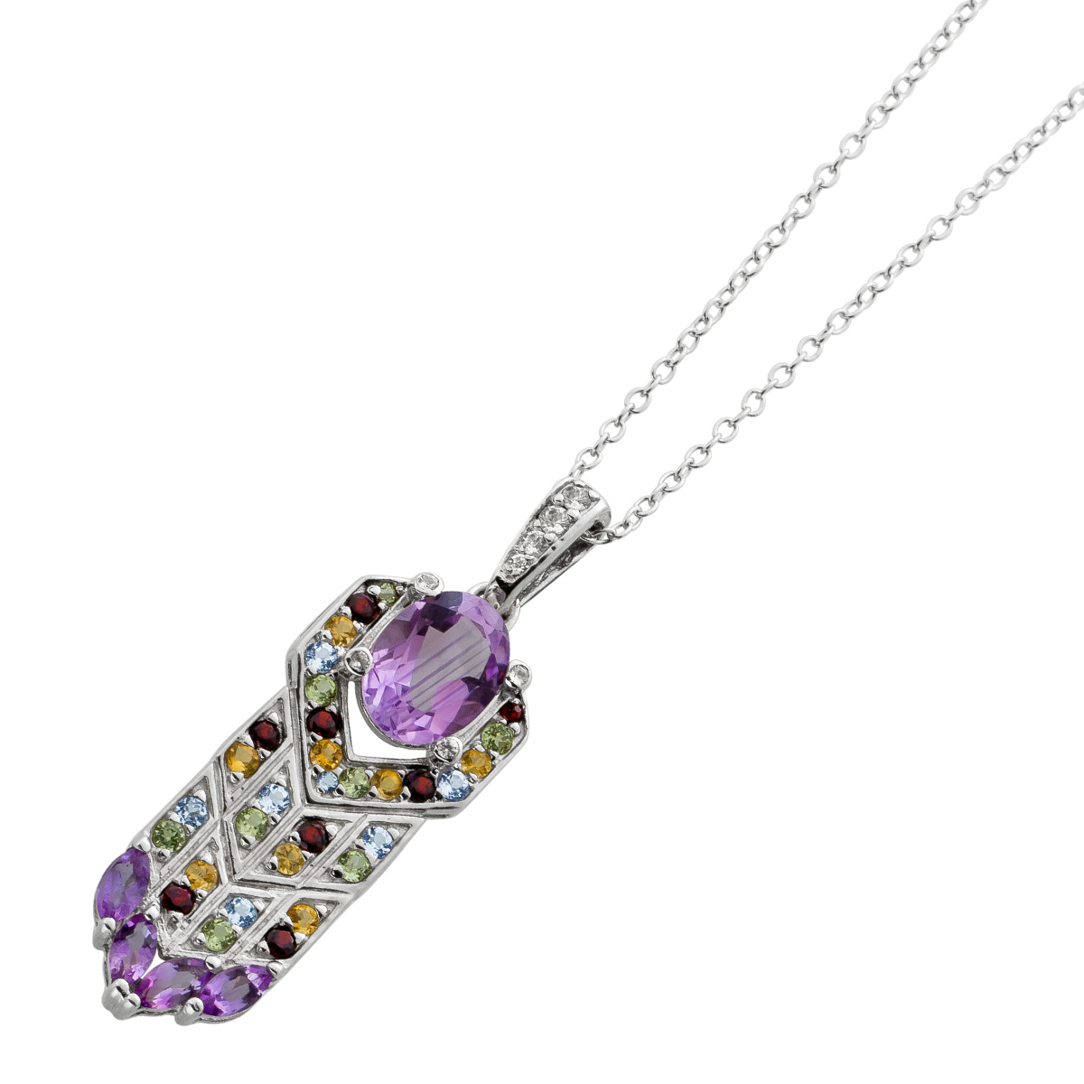 Amethyst Kette Silber 925 Granat Topas Citrin Peridot Natur Edelsteine 40