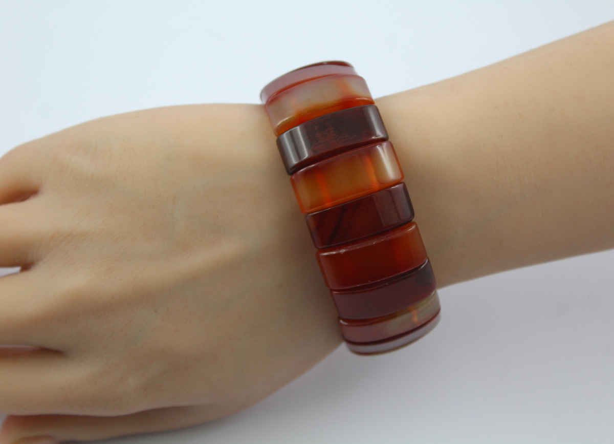 Carnelian Bracelet Beige Rust Brown Dark Brown Natural Gemstones Flexible 19