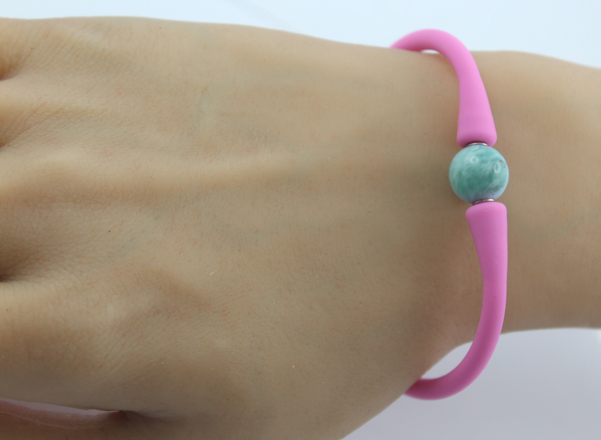 Larimar Bracelet Silicone Sky Blue Natural Gemstone 18