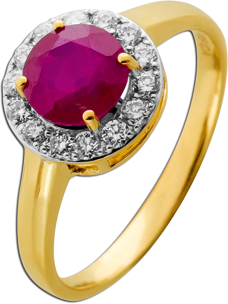 Rubin Ring Gelbgold 585 14K roter Edelstein Lab Grown Diamanten 19