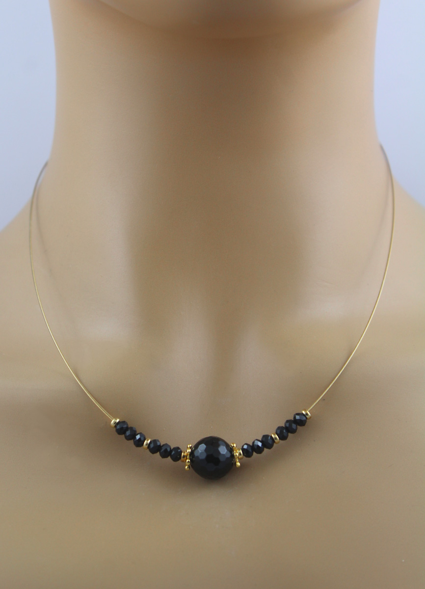 Schorl Neck Ring Gold Plated Black Natural Tourmaline Gemstone 45