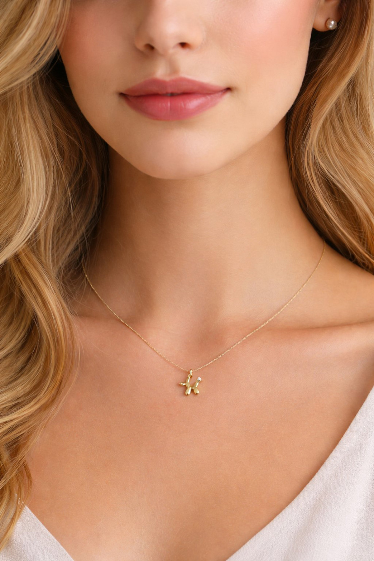 Dog Pendant Chain Gold 375 9K Natural Diamond 0.02ct 45