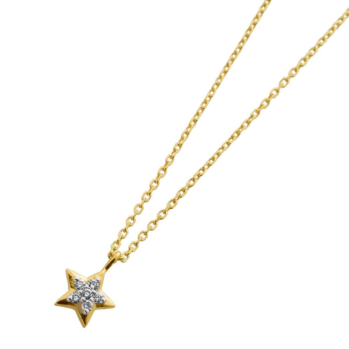 Star Pendant Anchor Chain Gold 375 9K Natural Diamonds 0.04ct 45
