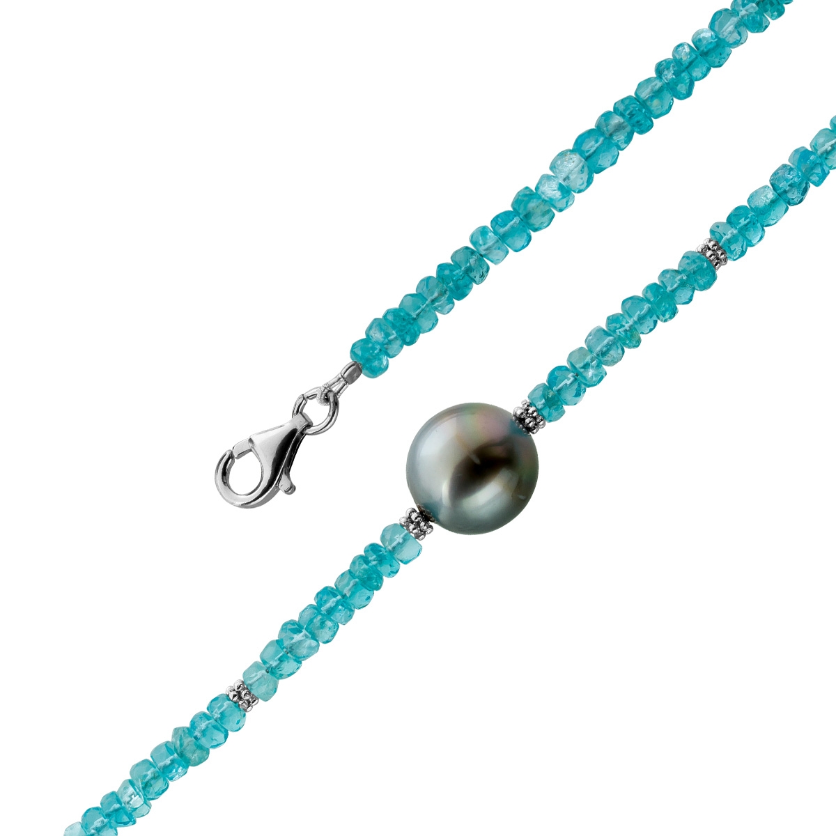 Kette 47cm Tahiti Perle 13mm Natur Apatit Edelsteine 47