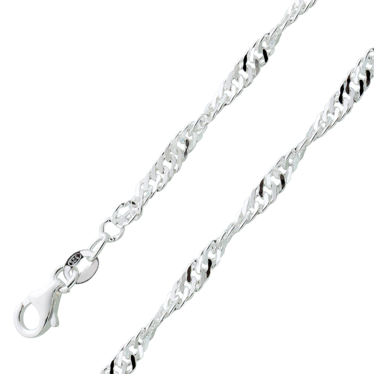 Singapur Kette 2,7mm Armband Sterling Silber 925 rhodiniert 25 Singapur Kette 2,7mm Armband Sterling Silber 925 rhodiniert 25
