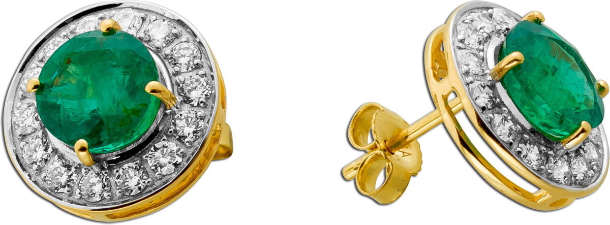 Smaragd Ohrringe Gold 585 14K Natur Edelsteine Lab Grown Diamanten