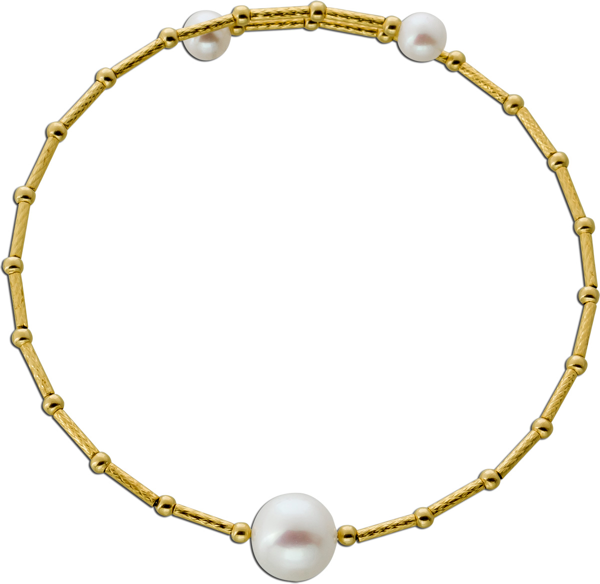 Flexibler Armreif Gelbgold 585 3 Süßwasser Zuchtperlen 99