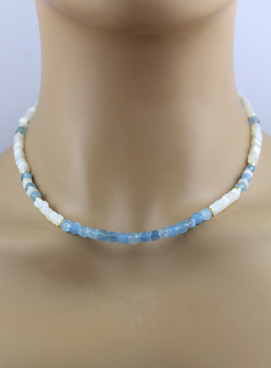 Aquamarine Mother-of-Pearl Chain Gold-Plated Natural Gemstones 44