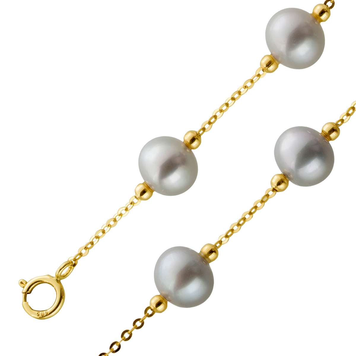 Perlen Armband Gold 585 14K graue Süßwasserzuchtperlen 6-6.5mm 21