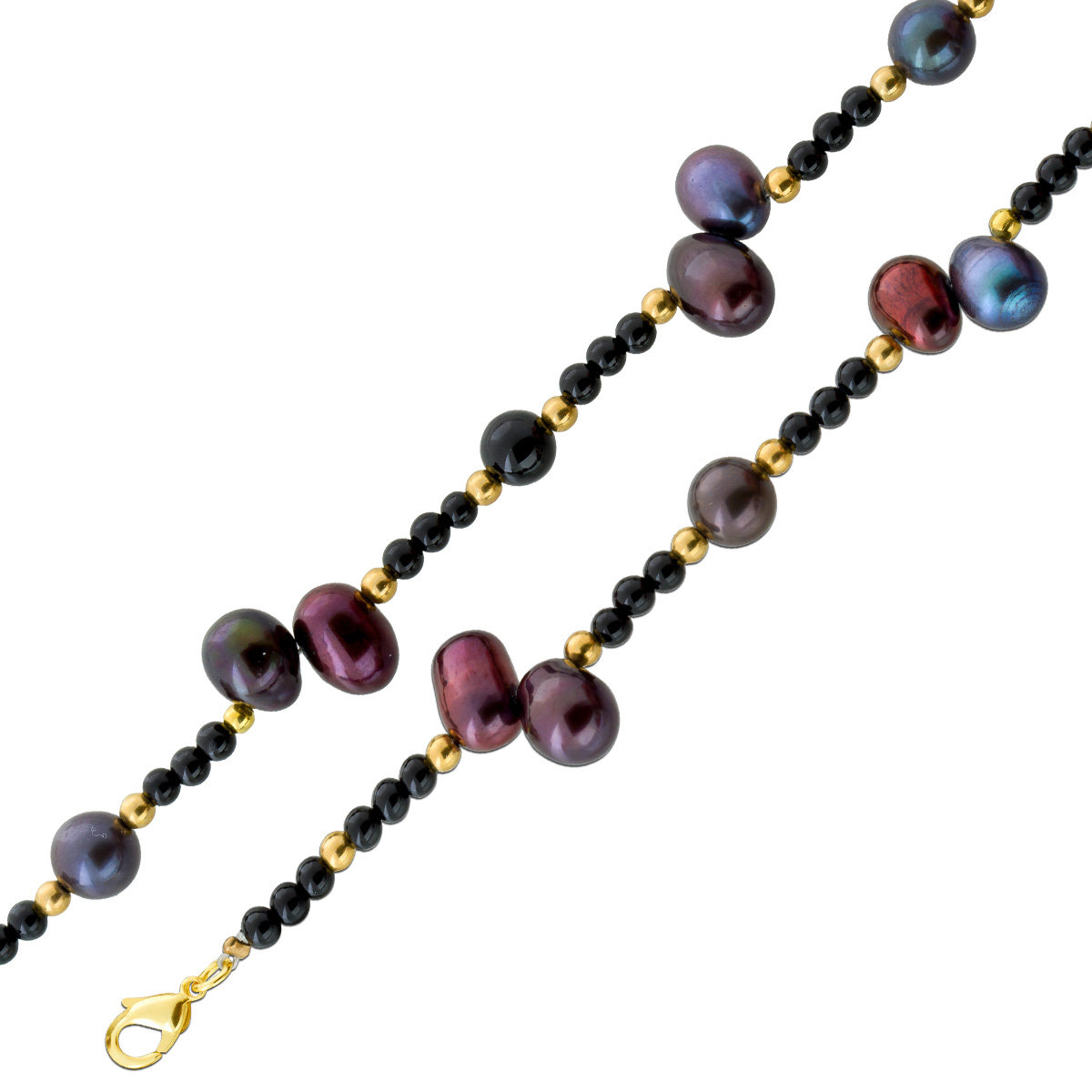 Perlenkette Silber Gelbgold vergoldet 57 Achat Edelsteine 41