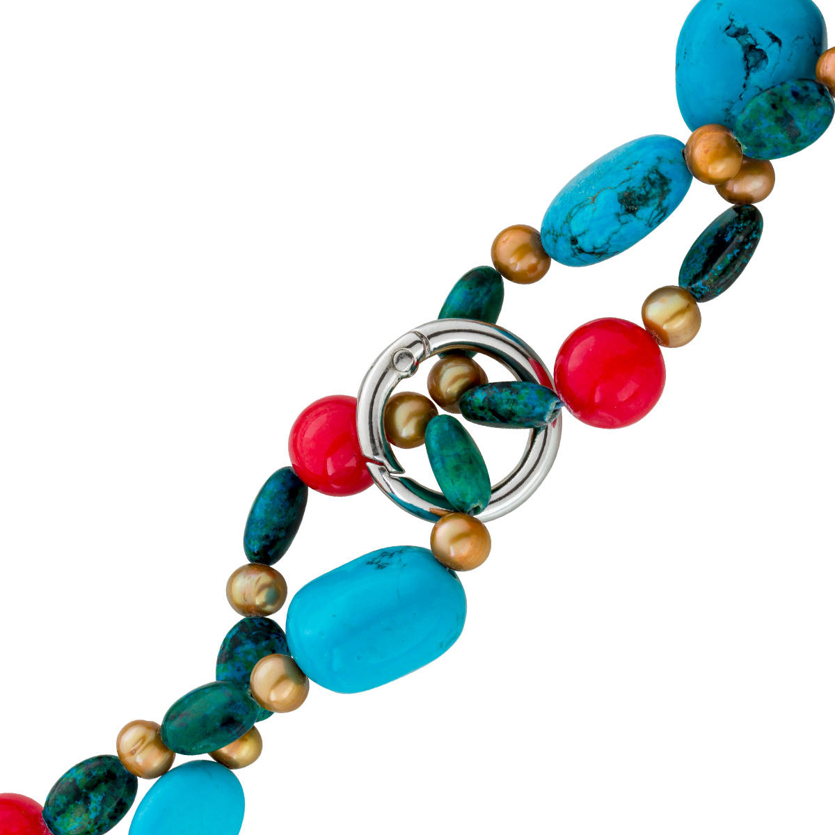 Perlenkette Türkis Jaspis Achat Natur Edelsteine Süßwasserperlen 90