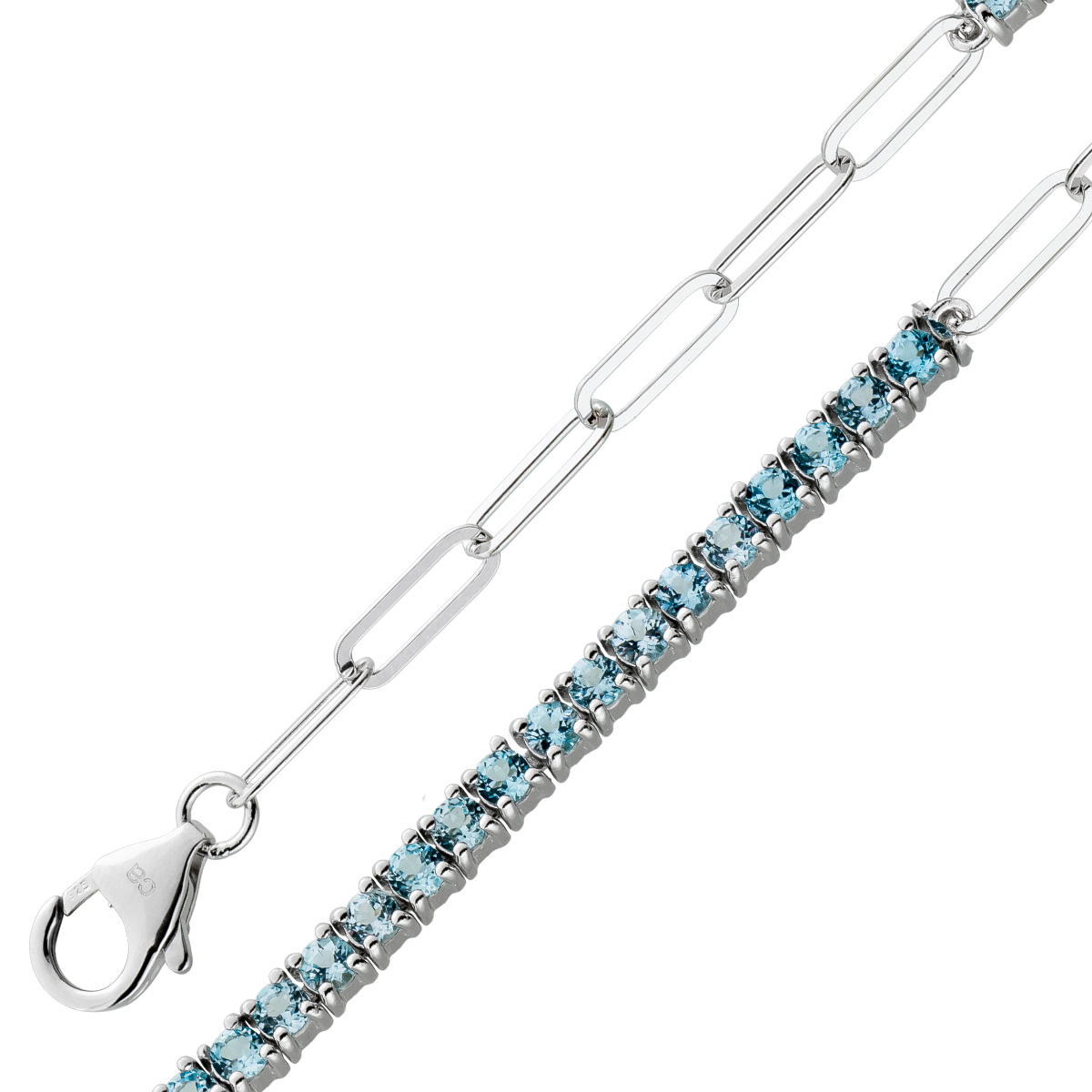 Paperclip Armband Silber 925 Blautopas Edelsteine Krappengefasst 18 Paperclip Armband Silber 925 Blautopas Edelsteine Krappengefasst 18