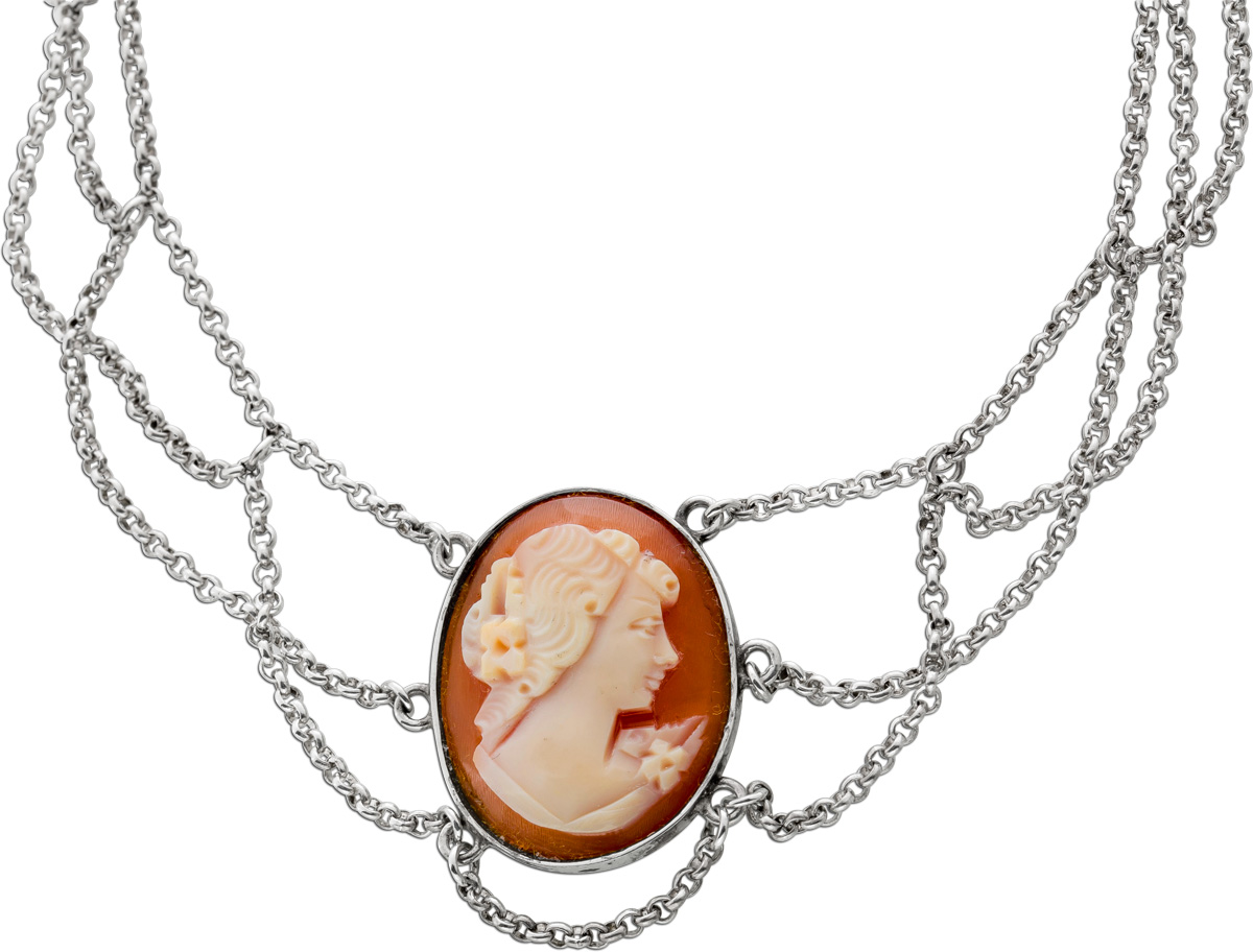 Gemmen Collier Silber 835 Achat Frauenkopfbüste antik 43 Gemmen Collier Silber 835 Achat Frauenkopfbüste antik 43