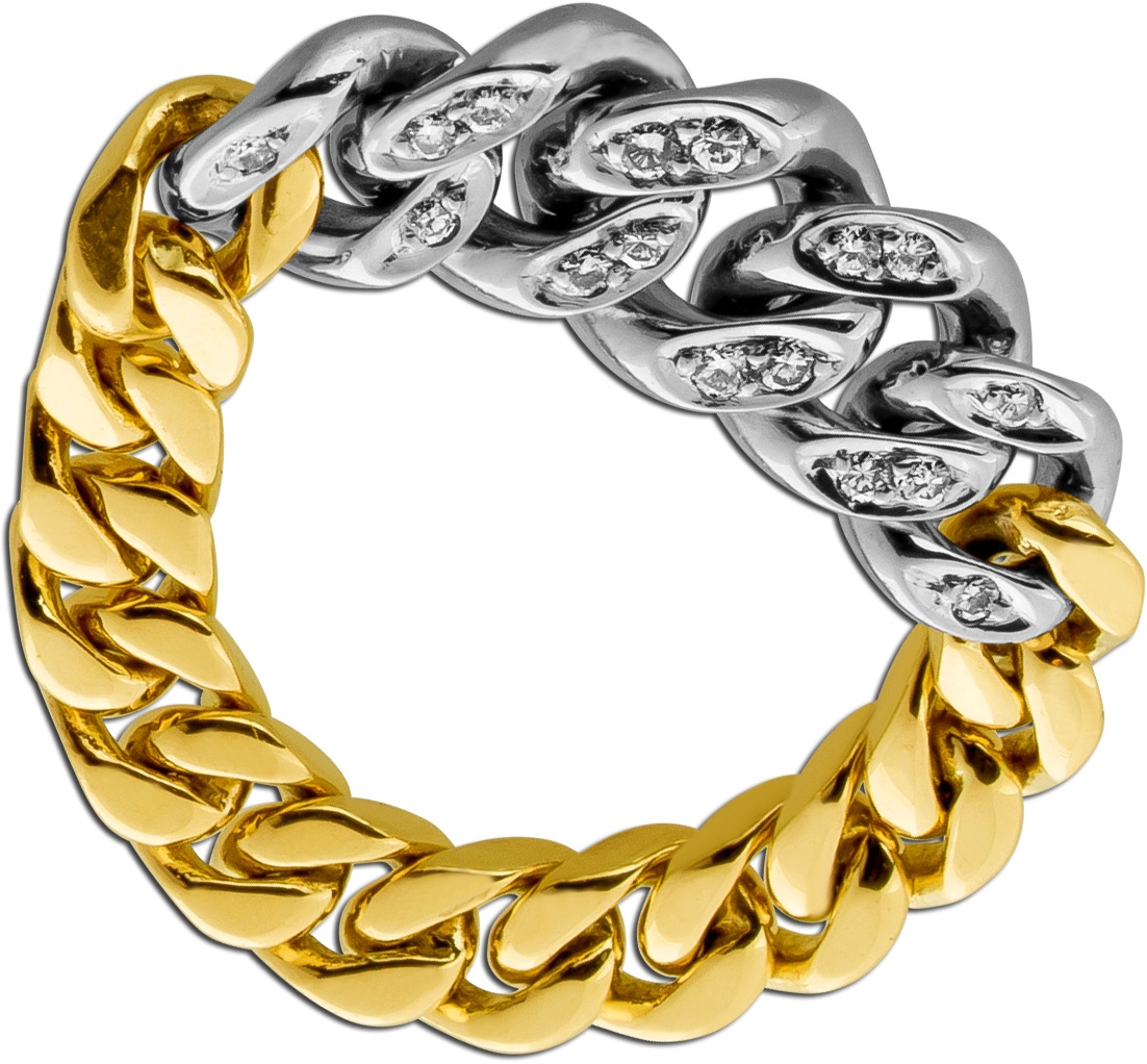 Kettenring Cuban Gold 585 Weißgold 14K Brillanten 0.16ct Iced Out 18