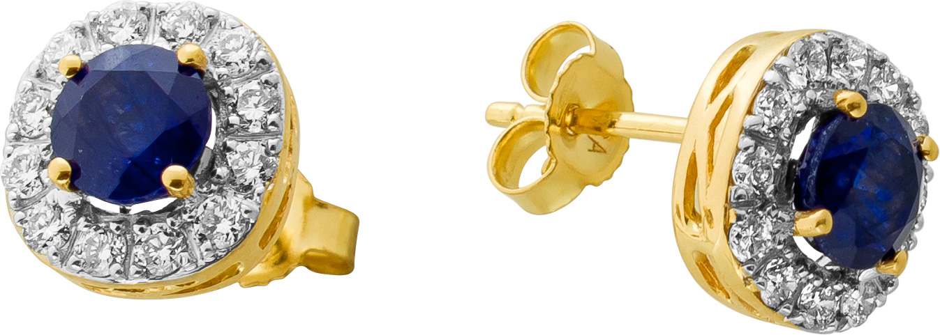 Saphir Ohrringe Gold 585 14K Natur Edelsteine Lab Grown Diamanten