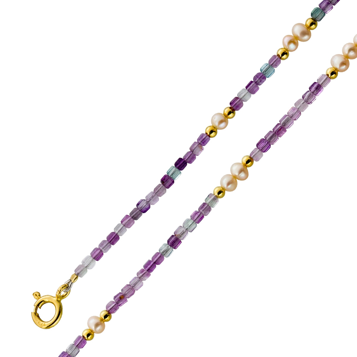 Perlenkette 47cm Süßwasserperlen Natur Fluorit Edelsteine 47