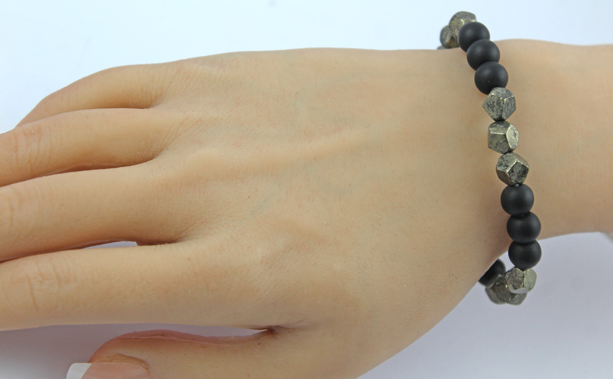 Shungite Bracelet Black Golden Pyrite Natural Gemstones Flexible 18
