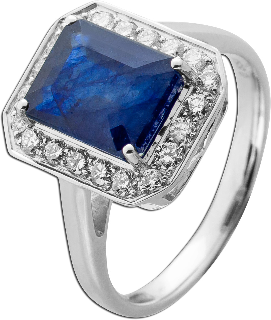 Saphir Ring Weißgold 585 14K blau echt Edelstein Lab Grown Diamanten 19