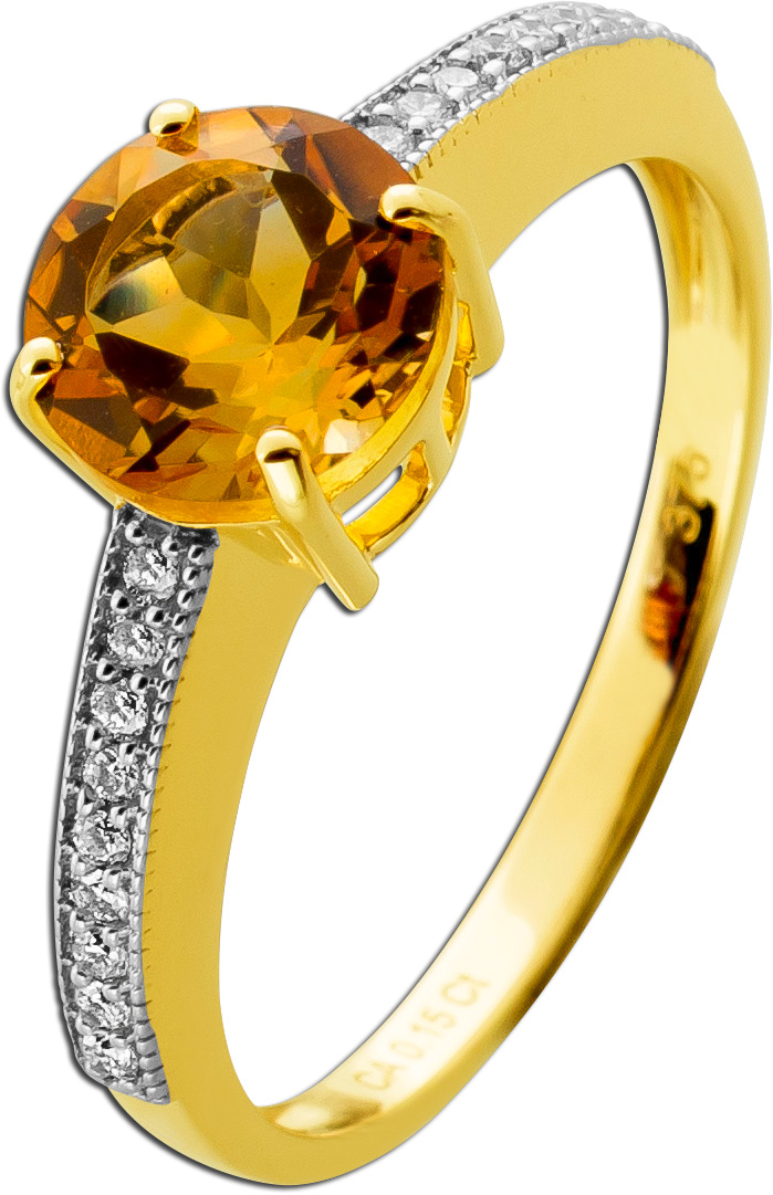 Diamantring Gold 375 9K Natur Citrin Lab Grown Diamanten 0.16ct 20