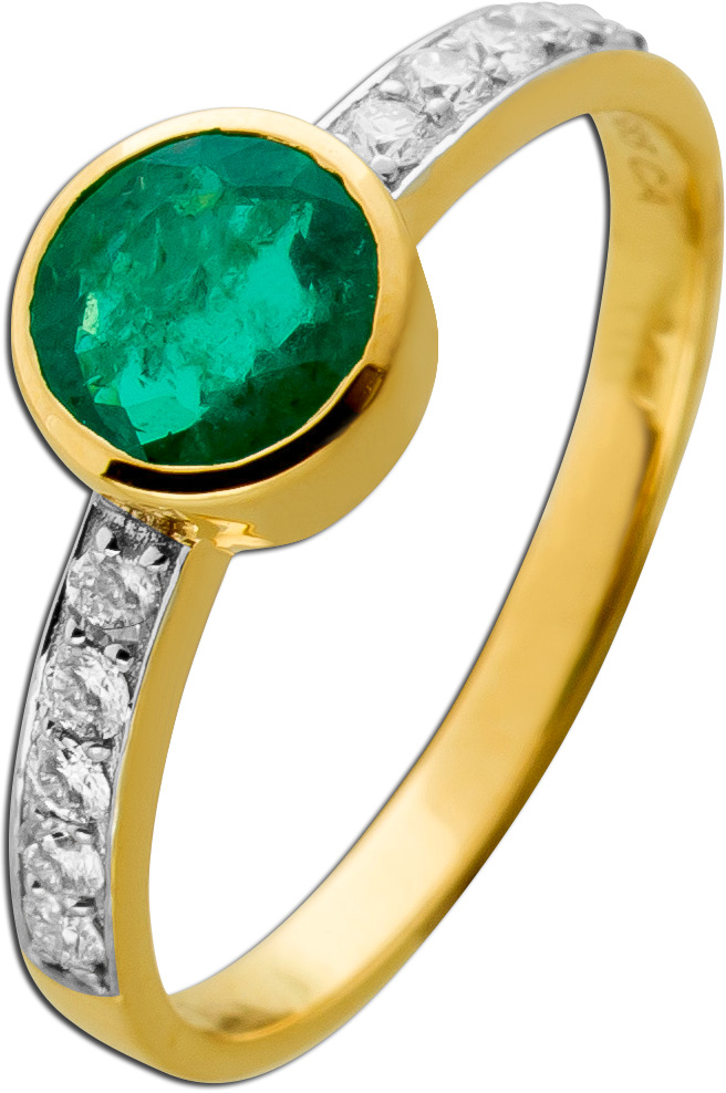 Smaragd Ring Gelbgold 585 14K grüner Edelstein Lab Grown Diamanten 19