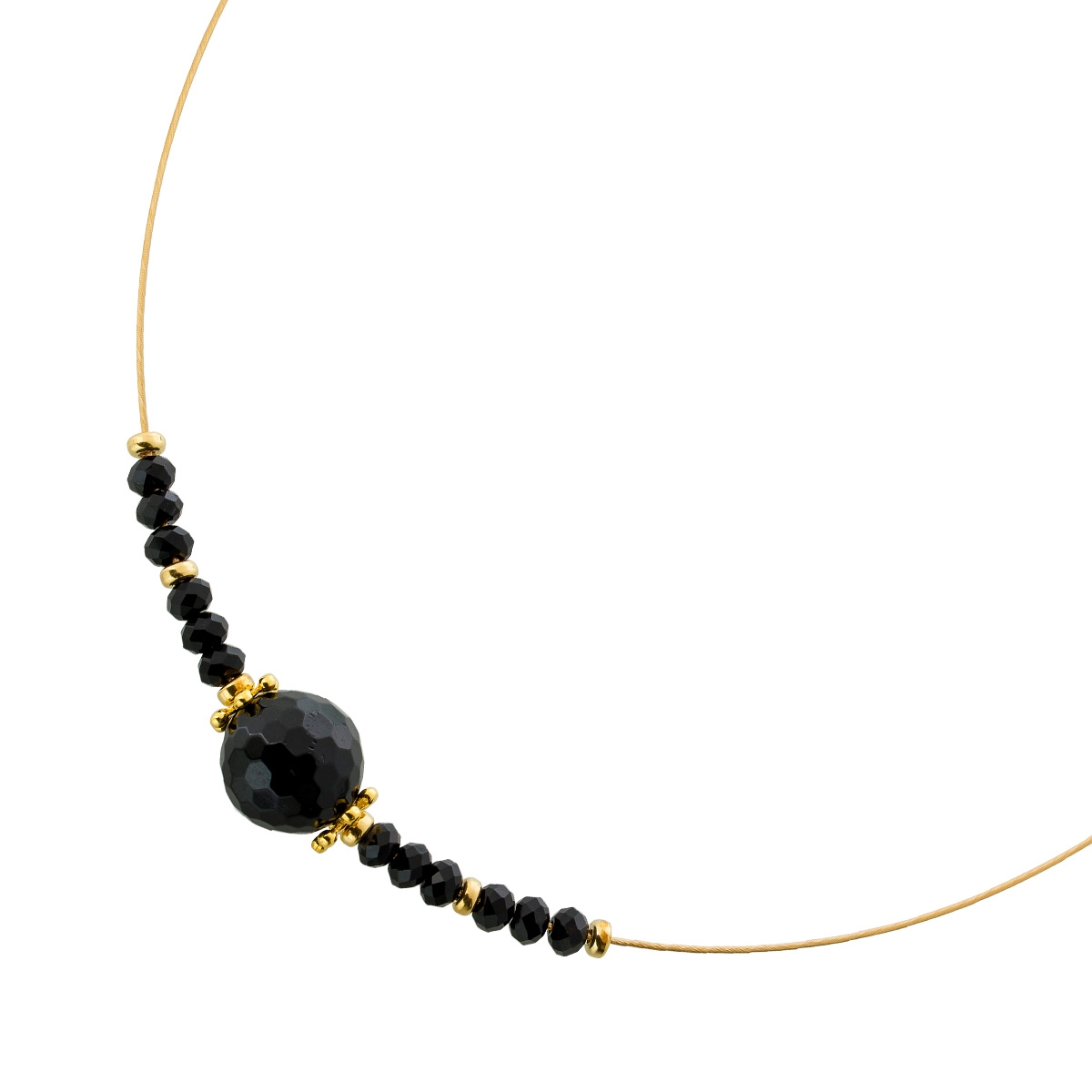 Schorl Neck Ring Gold Plated Black Natural Tourmaline Gemstone 45