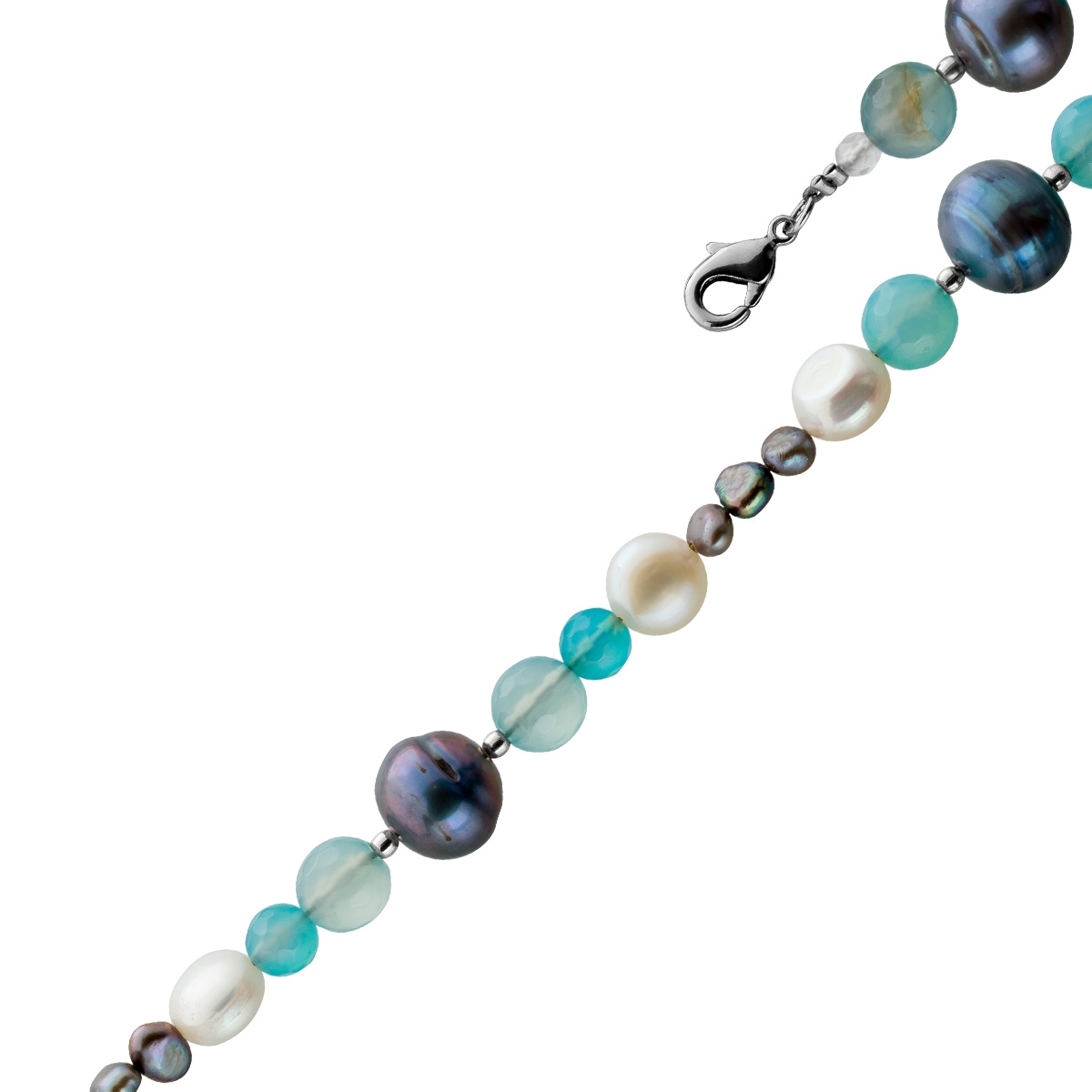 Perlenkette 47cm Süßwasserperlen blauer Natur Achat Edelstein 47