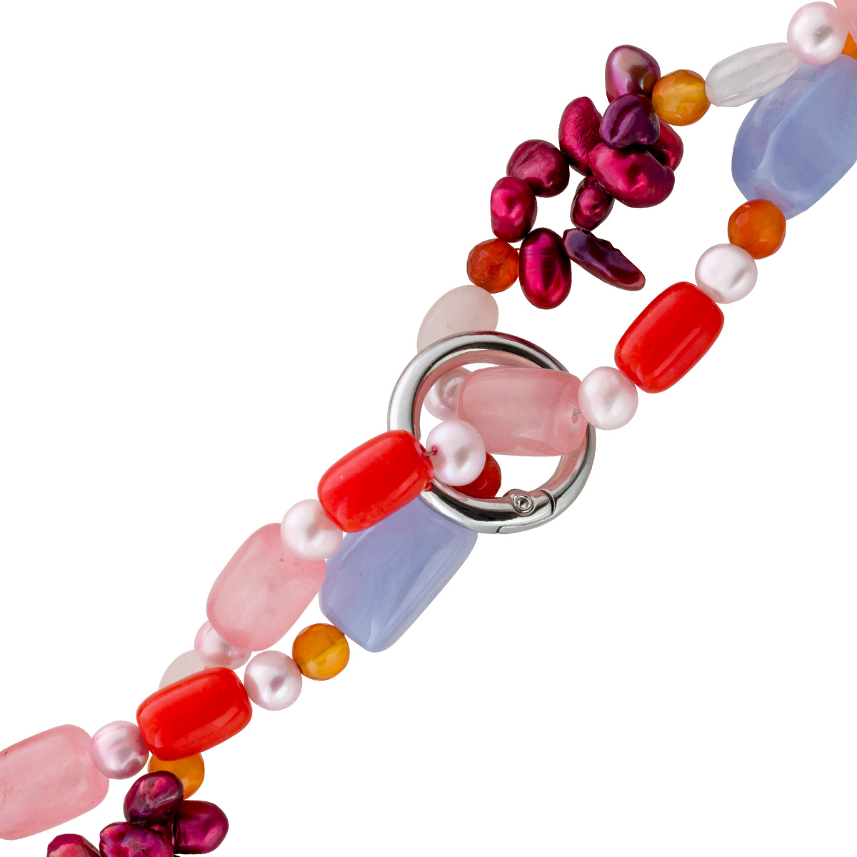 Perlenkette Chalzedon Rosenquarz Achat Bergkristall Natur Edelsteine 90