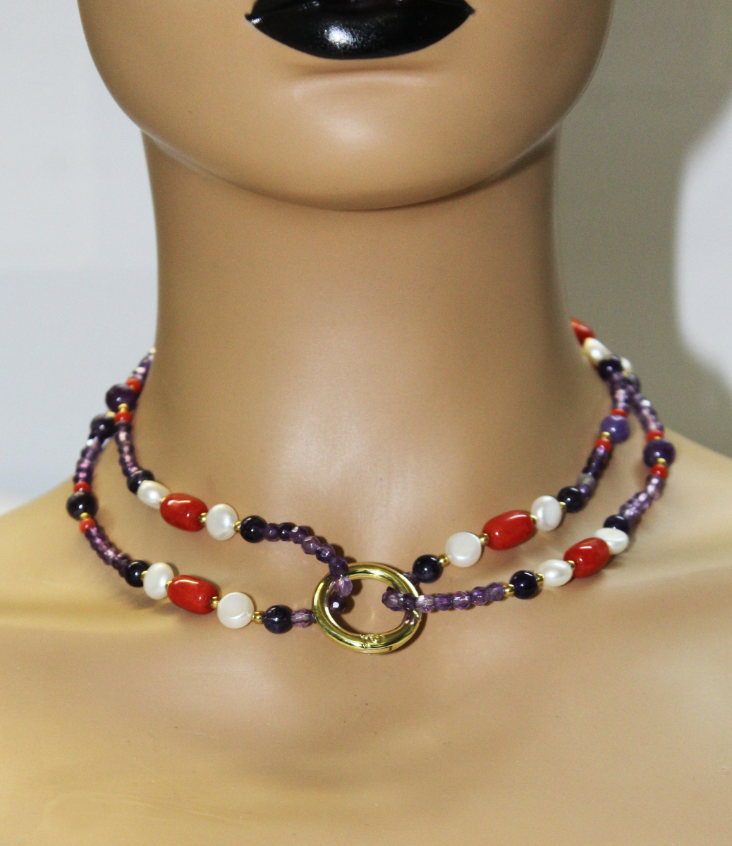 Pearl Necklace Amethyst Carnelian Natural Gemstones 90