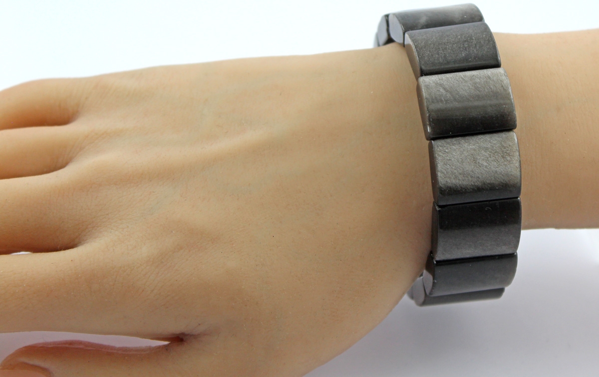 Obsidian Bracelet Black Silvery Natural Gemstones 20