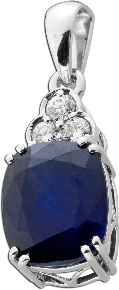 Saphir Anhänger Weißgold 585 14K blauer Edelstein Lab Grown Diamanten