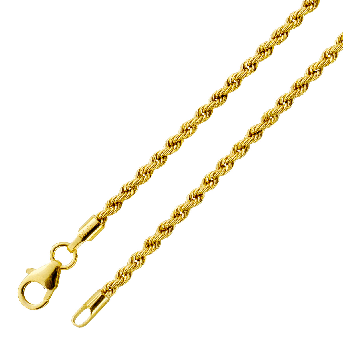 Kordelkette Dookie Rope 2,2mm Gelbgold 333 8 Karat halbmassiv poliert 50
