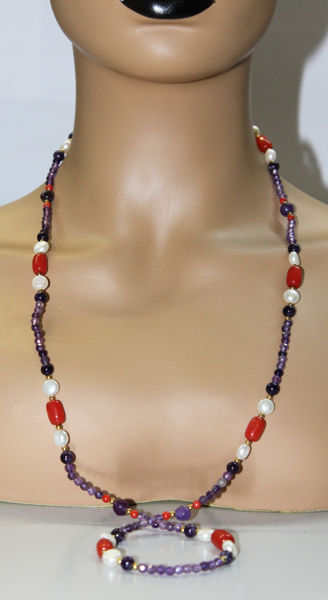 Pearl Necklace Amethyst Carnelian Natural Gemstones 90
