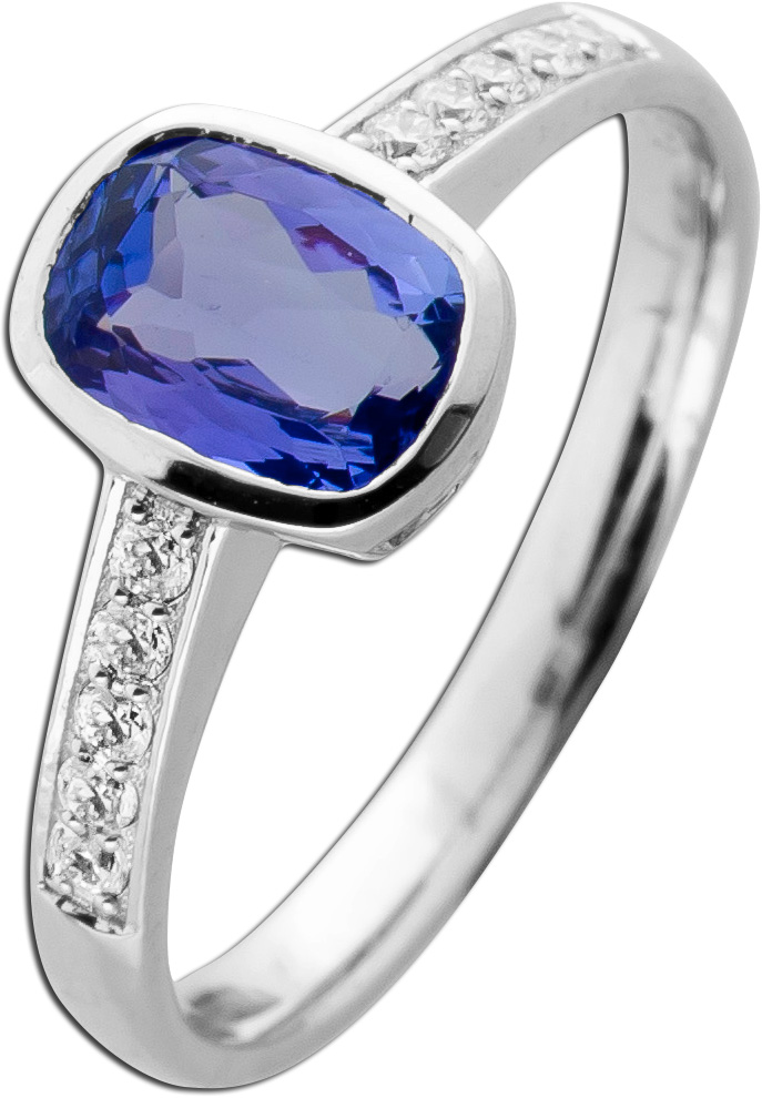 Tansanit Ring Weißgold 585 14K blauer Edelstein Lab Grown Diamanten 19