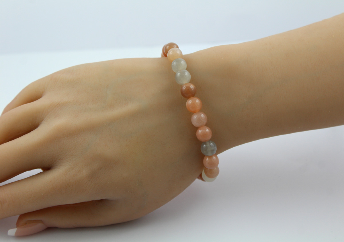 Moonstone Bracelet Gray Brown Red Spheres 8mm 19