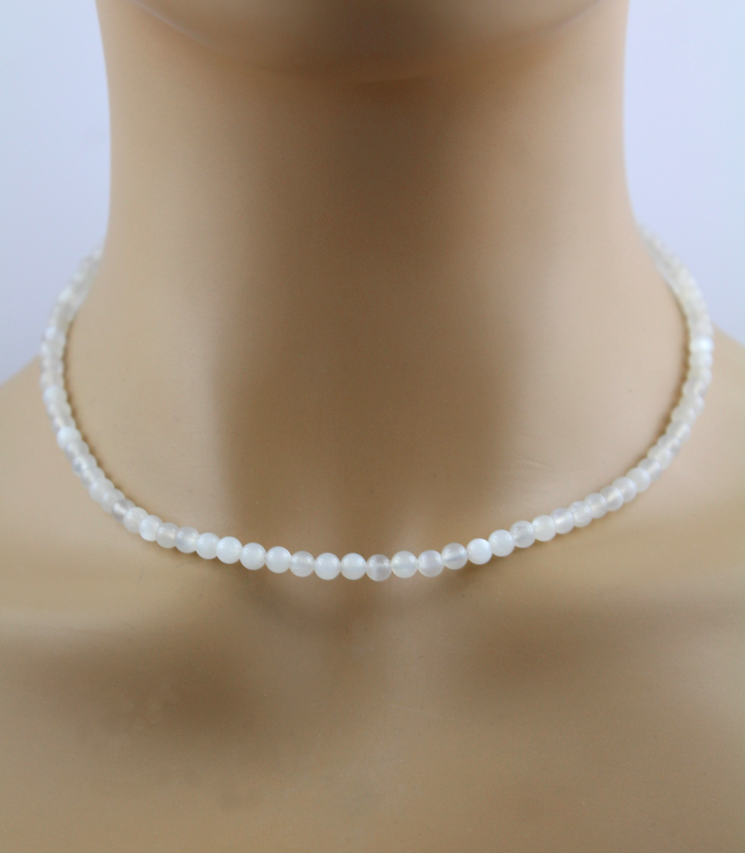 Moonstone Necklace Light Gray Spheres 5mm Gemstone 47