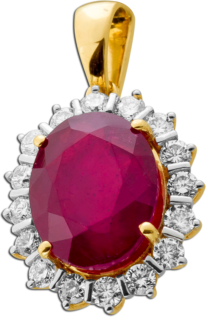 Rubin Anhänger Gold 585 14K roter Edelstein Lab Grown Diamanten
