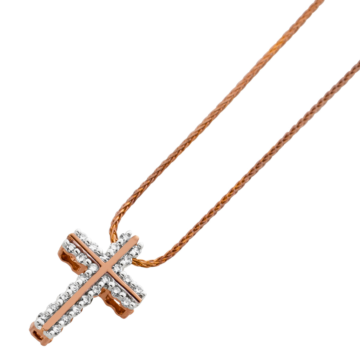 Fuchsschwanzkette Kreuzanhänger Rosegold 375 26 Diamanten 0.15ct 42 Fuchsschwanzkette Kreuzanhänger Rosegold 375 26 Diamanten 0.15ct 42